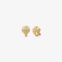 Gold Cross Clip-On Stud Earrings — pair of cross-design studs with pavé crystals, front view