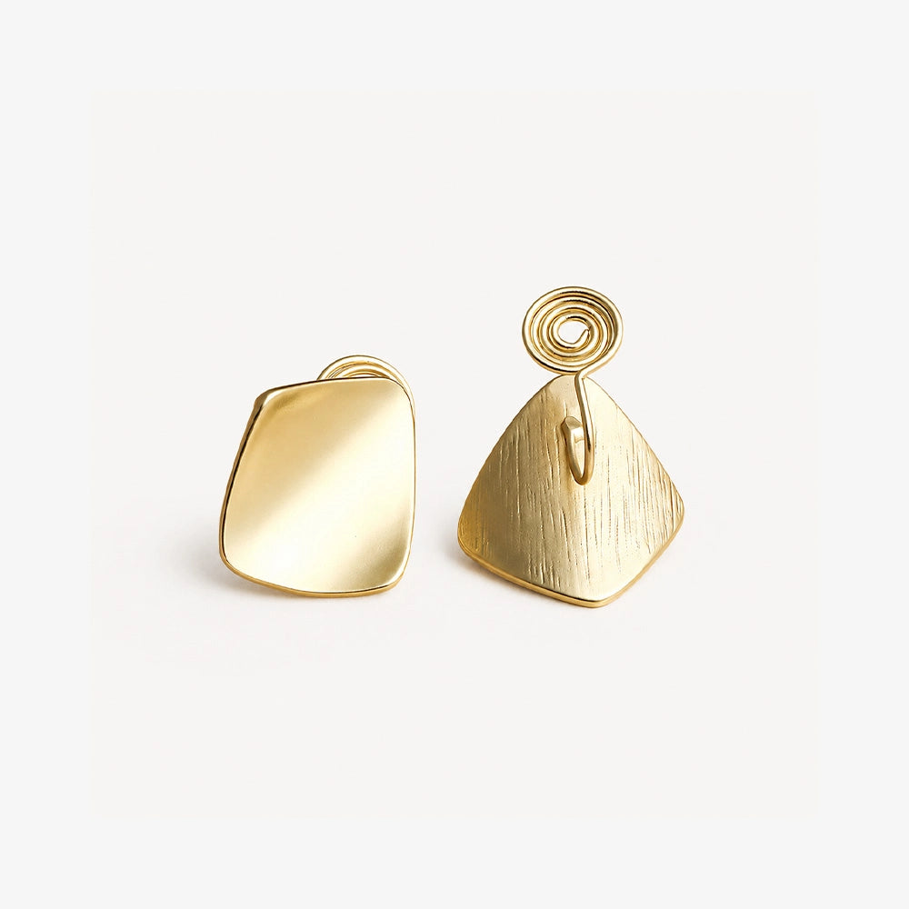 Gold Square Geometric Clip-On Earrings shown from back, clip closure detail