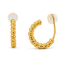 A pair of gold twisted hoop earrings, shown on a clean white background.