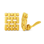 A pair of gold-toned rectangular cufflinks with a polished rectangular link design, shown on a plain white background with one front-facing cufflink and one side profile cufflink.