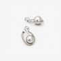 Close up of the cushioned clip on closure on a silver grey pearl hoop earring