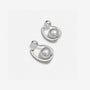 Pavé crystal band and grey shell pearl detail on silver clip on hoop earrings