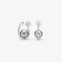 Silver grey pearl clip on hoop earrings shown as a pair from front and side