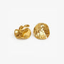 Hammered gold disc clip on earrings showing the adjustable clip on closure
