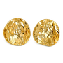 A pair of gold-toned oval stud earrings with a textured, faceted chevron pattern, shown on a plain white background.