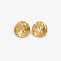 Pair of hammered gold disc clip on earrings with a domed textured finish