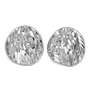 A pair of silver statement earrings with a textured, faceted chevron pattern, shown on a plain white background.