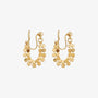 A pair of gold honeycomb mesh clip-on hoop earrings in a U-shape design, shown on a clean white background.