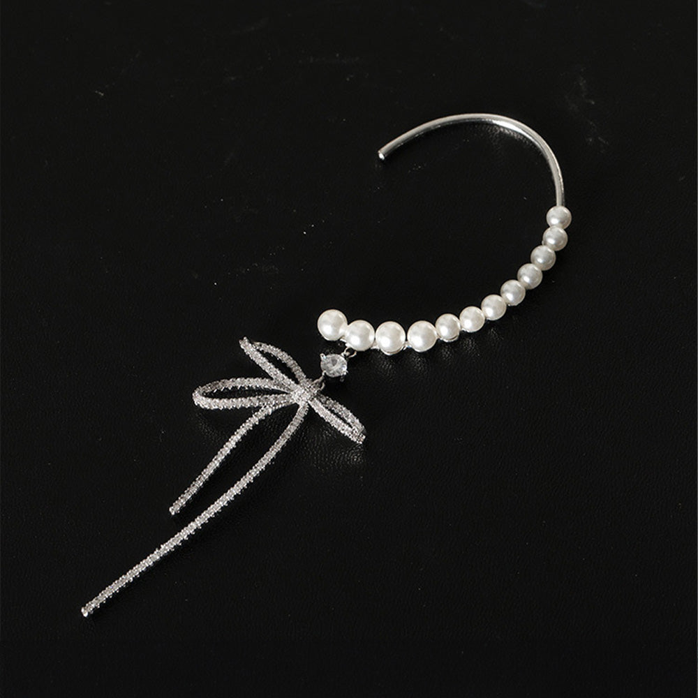 bow ear wrap cuff earrings with faux pearls