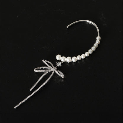 bow ear wrap cuff earrings with faux pearls