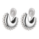 A pair of Luna pearl crescent clip-on earrings in polished silver with a faux pearl border and comfortable silicone pads, shown on a white background.