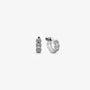 A pair of Luxe Iced Out Pavé Wave Clip-On Hoop Earrings in silver, displaying the detailed moissanite setting and secure screw-back closures.