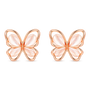 A pair of butterfly-shaped magnetic stud earrings with rose gold metal wirework and smooth, pale pink inlay petals, shown on a clean white background.