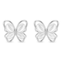 A pair of silver butterfly magnetic stud earrings with smooth, opaque white wings, shown on a clean white background.