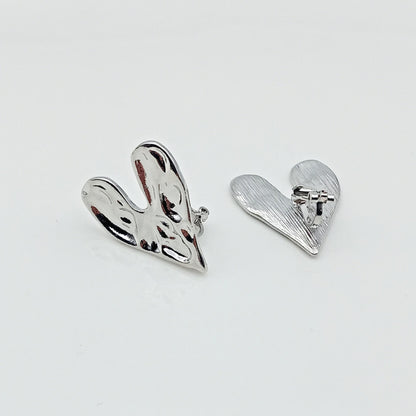 silver heart clip on earrings hinge back clip on