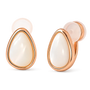 A pair of rose gold teardrop stud earrings with smooth, milky white teardrop-shaped centers and circular rose gold posts, shown on a clean white background.