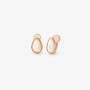 Front view of a pair of teardrop mother of pearl cabochon earrings in a warm rose gold bezel setting, shown on a clean white background.