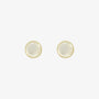 A pair of no-piercing Frosted Moonstone invisible clip-on stud earrings, with their luminous white stones, isolated on a white background.