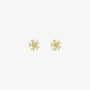 A pair of no-piercing Golden Snowflake Crystal invisible clip-on earrings, with their radiant gold-tone and clear cubic zirconia, isolated on a white background.