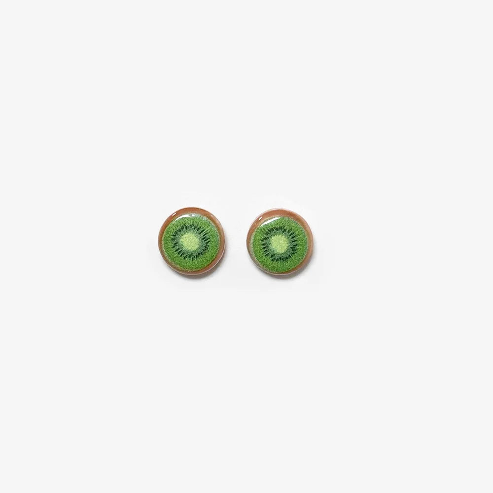 A pair of no-piercing Sweet Kiwi Magnetic Stud Earrings, showcasing their detailed resin fruit slice design, isolated on a white background.