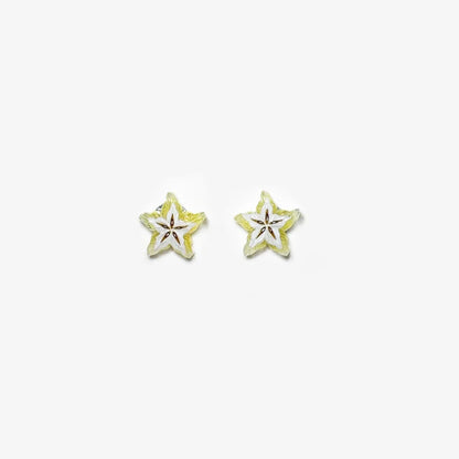 A pair of no-piercing Tropical Star Fruit Magnetic Stud Earrings, showcasing their detailed resin fruit slice design, isolated on a white background.