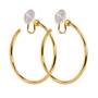 Pair of thin gold hoop clip-on earrings with clear resin pads