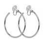 Pair of oversized thin silver-tone hoop clip-on earrings with clear resin pads