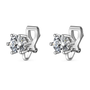 A pair of silver solitaire clip-on stud earrings featuring round-cut cubic zirconia in a six-prong setting, shown on a white background.