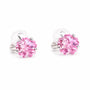 Front view of pink flower cubic zirconia clip-on studs with clear resin pads