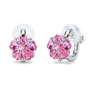 Pair of pink cherry blossom cubic zirconia clip-on stud earrings with screw-back clips