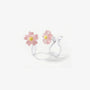 A pair of pink daisy flower earrings with a candy color translucent finish and stud clip-on backs.