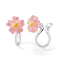 A pair of pink daisy flower earrings with a candy color translucent finish and stud clip-on backs.