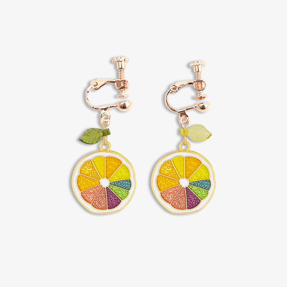 Orange slice drop earrings for a playful and fruity summer look. Perfect for summer or pride celebrations.