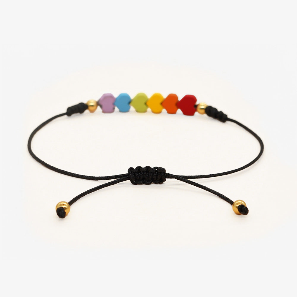 Rainbow pride bracelet with heart shaped stones, perfect gift for lgbt, gay, lesbian, bi and transgender.