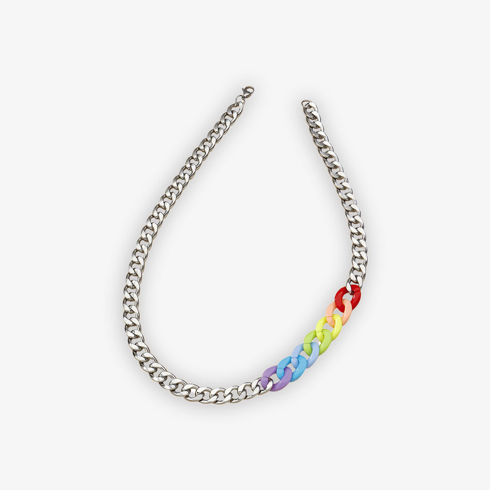 Rainbow colored chain necklace, a bold statement piece for lgbt, gay, lesbian, bi or transgender.