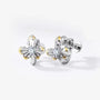 Front and back view of the Regal Two-Tone Cross Clip On Earrings, highlighting the adjustable screw-back closure and polished mixed metal finish.