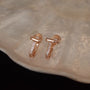Rose gold hoop earrings with small diamonds on a shell background