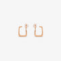 Pair of rose gold square clip on hoop earrings shown from the front