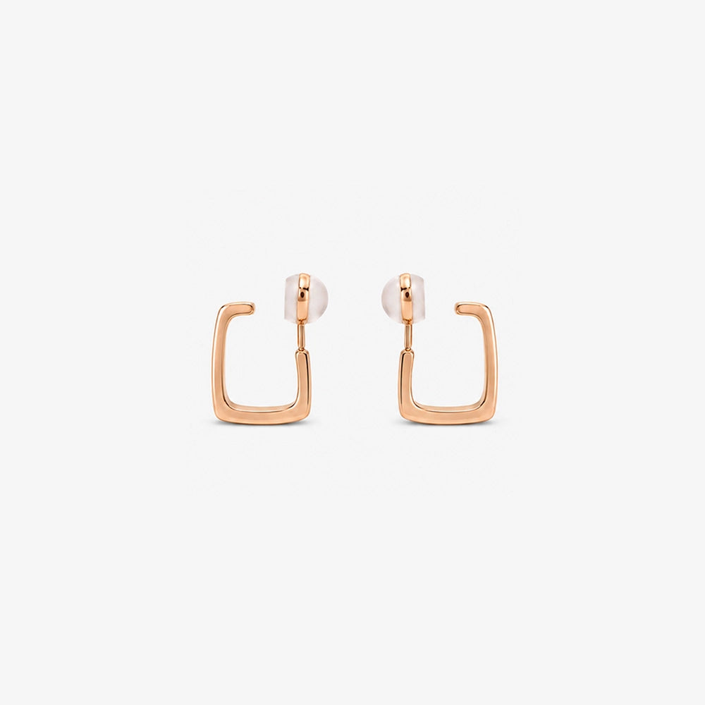 Pair of rose gold square clip on hoop earrings shown from the front