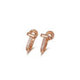 A pair of rose gold huggie hoop earrings with pavé-set clear stones, shown on a clean white background.