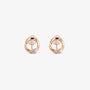 Pair of 18K rose gold twisted circle stud earrings with a central round solitaire stone on a clean white background.