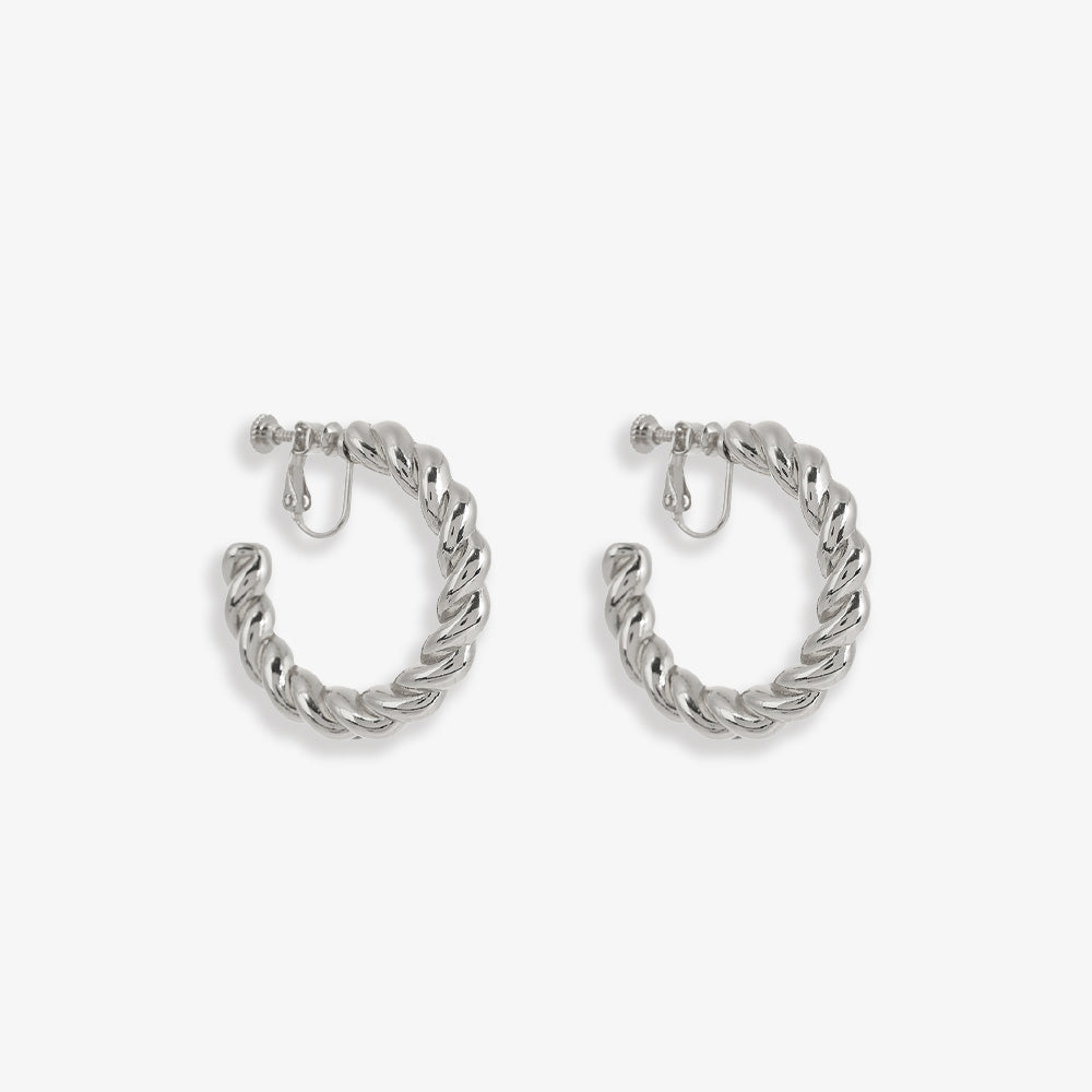 Silver hoop clip-on earrings feature a unique, modern design that elevates your everyday look. Crafted from alloy with a secure screw-back closure for comfortable wear, they're perfect for the office or a night out.