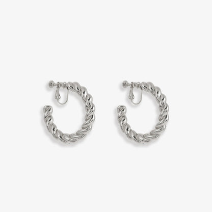 Silver hoop clip-on earrings feature a unique, modern design that elevates your everyday look. Crafted from alloy with a secure screw-back closure for comfortable wear, they're perfect for the office or a night out.