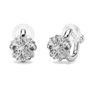 Pair of clear sakura flower cubic zirconia clip-on stud earrings with screw-back clips and clear resin pads