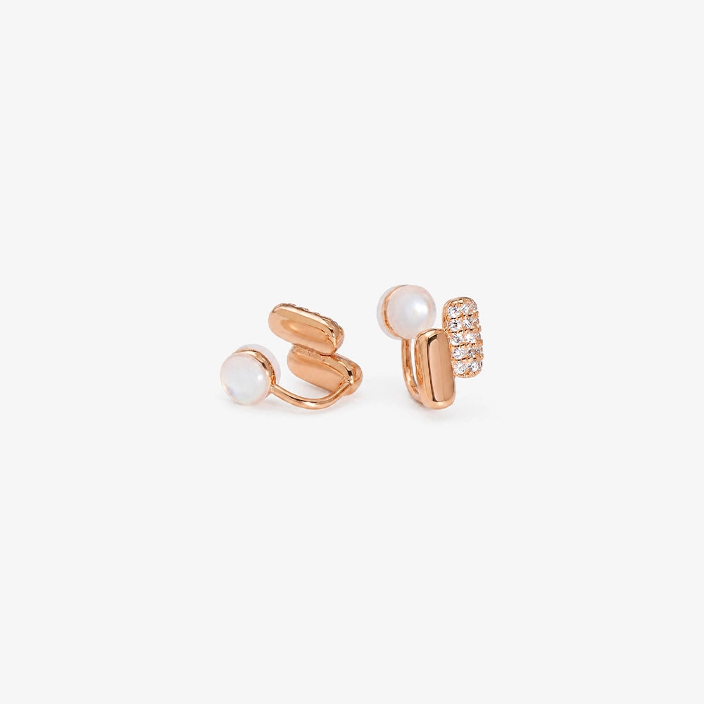 Rose gold clip on earrings with shining stones in details