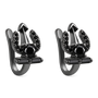 A pair of black hoop earrings featuring a stylized horseshoe design with a central faceted black gemstone and small black stones along the curved wings, shown on a plain white background.