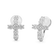 A pair of silver hoop earrings with a cross-shaped front adorned with clear cubic zirconia stones, shown on a plain white background.