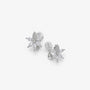 Angled view of silver crystal flower clip on earrings for non pierced ears