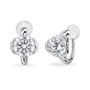 Pair of silver cubic zirconia solitaire clip on stud earrings shown from the front
