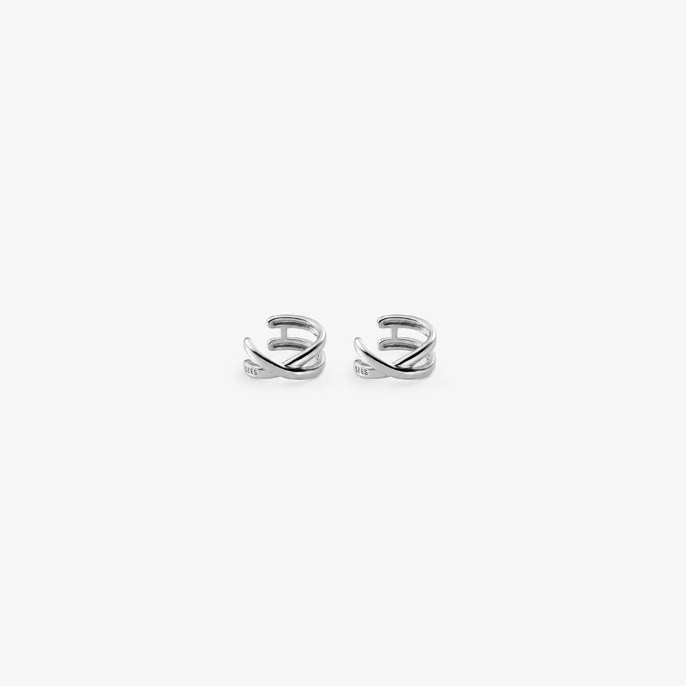 Helix Cross Ear Cuffs Sterling Silver pair front view on white background